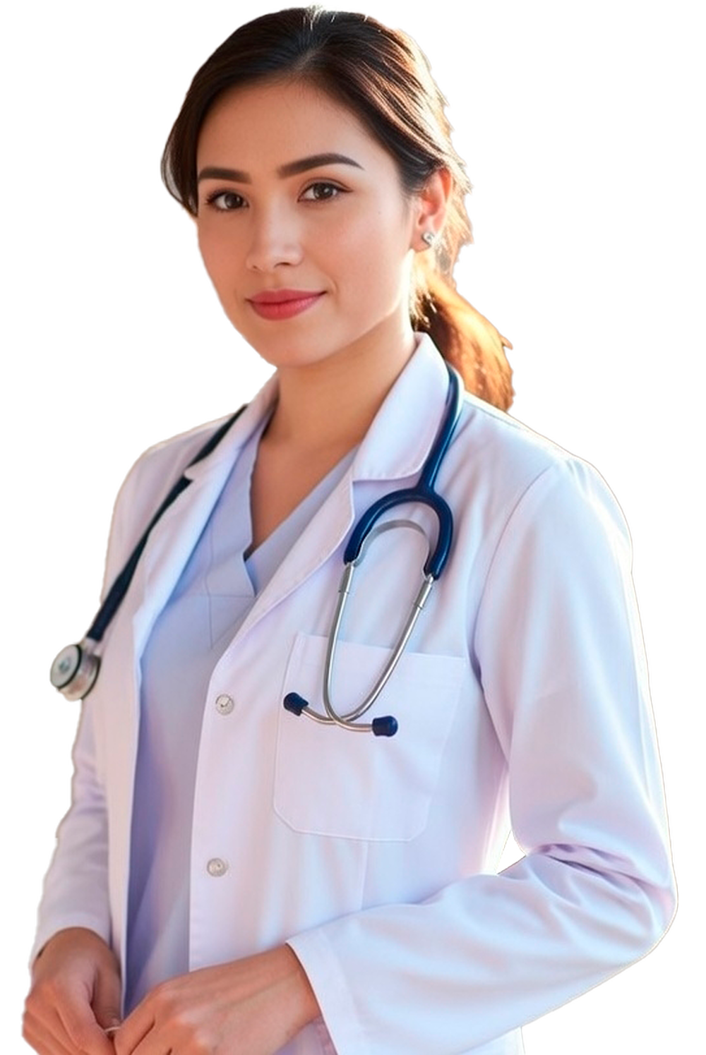 Profesional de la salud en entorno clínico, tecnología médica y atención humana